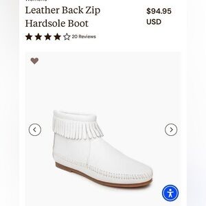 Minnetonka White Leather Fringe Moccasins